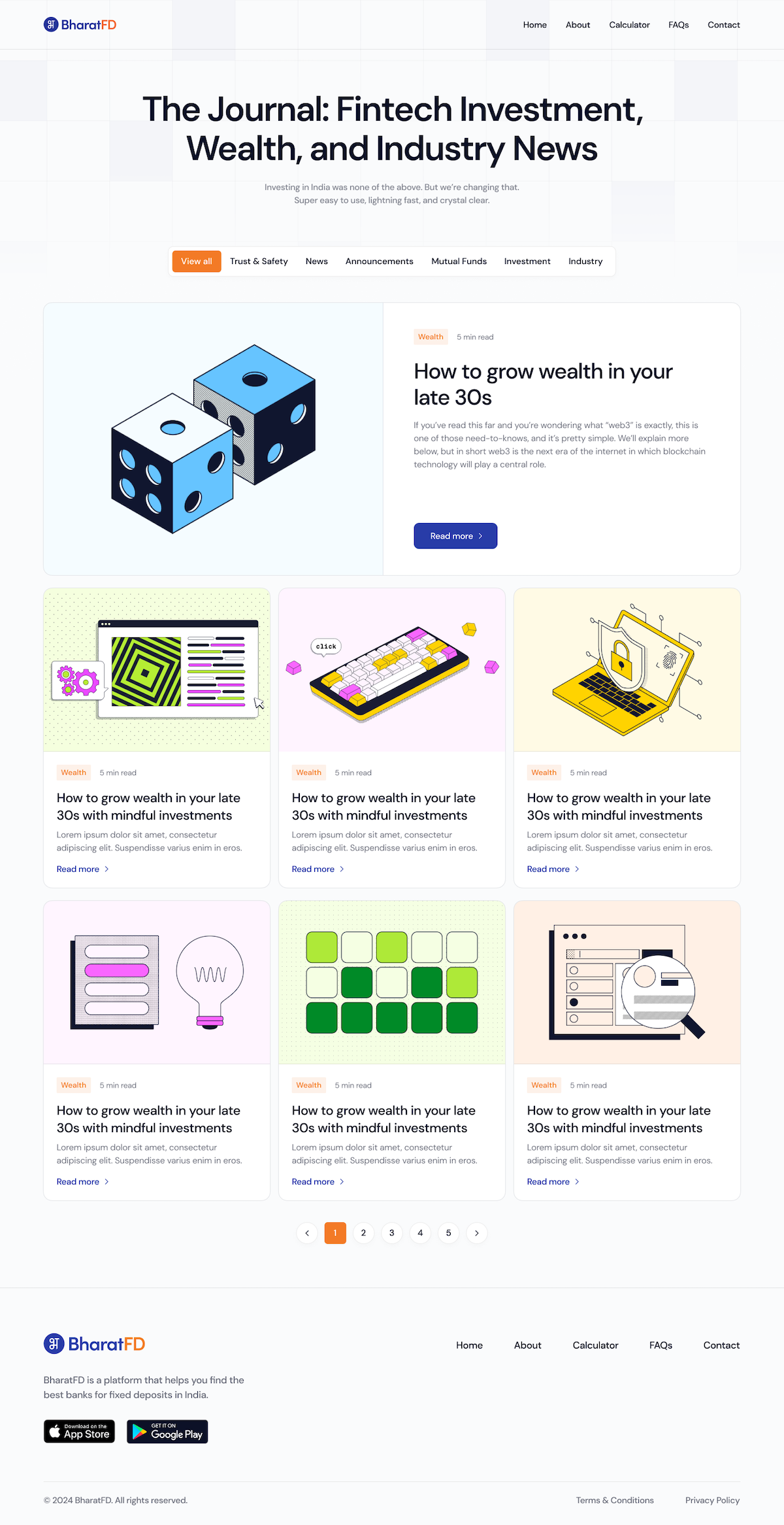 Screenshot of BharatFD's website showing the blog interface for listing and booking high-interest fixed deposits.