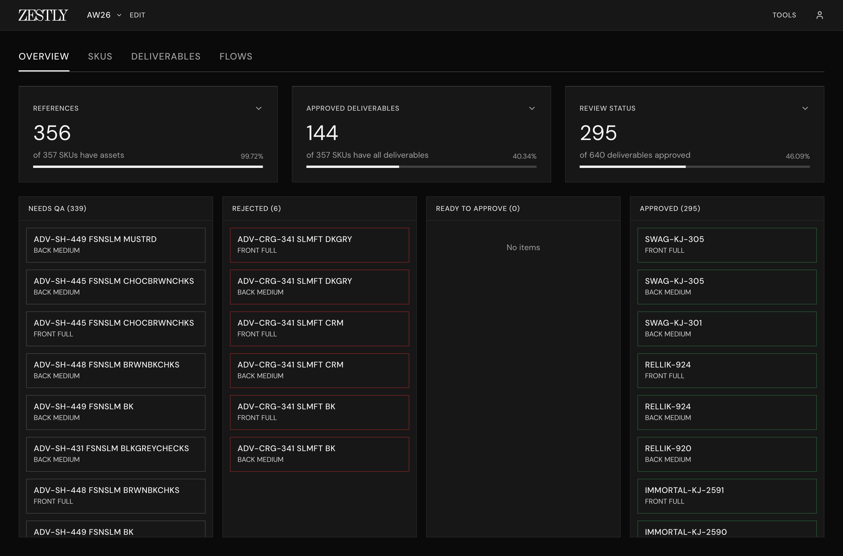 Screenshot of ZESTLY's AI-assisted internal tool interface showing asset generation workflow and output examples.